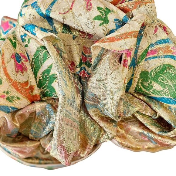 Lucie Ann Beverly Hills 80s Opulent Evening Top Sz S Gold Metallic Pastel Floral - Picture 10 of 13